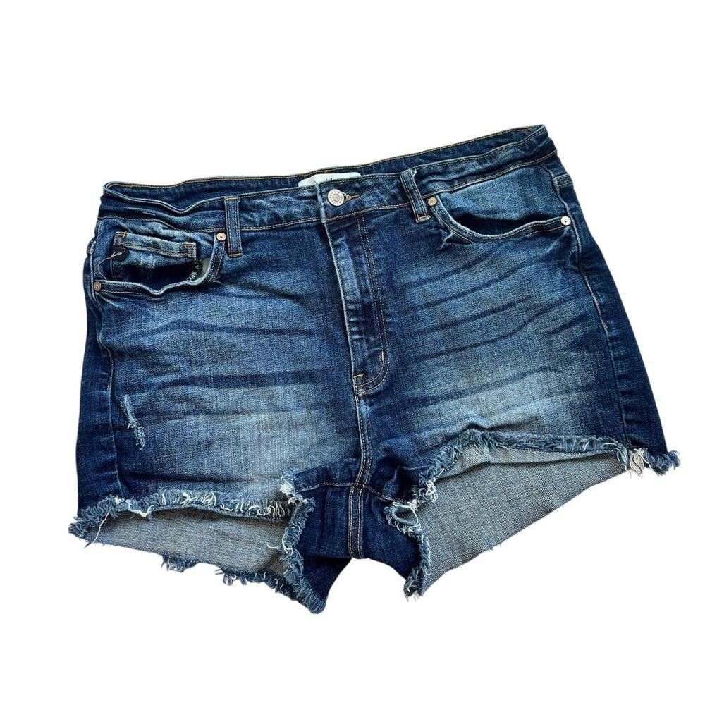 Kancan Distressed Frayed Hem Denim Shorts Women’s XL Stretch Mid Rise